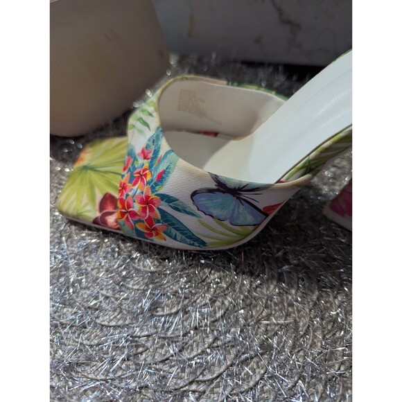 TORGEIS MULES WOMENS PARADISE TROPICAL FLORAL FLARE BUTTERFLY HEELS SZ 10 - Picture 12 of 16